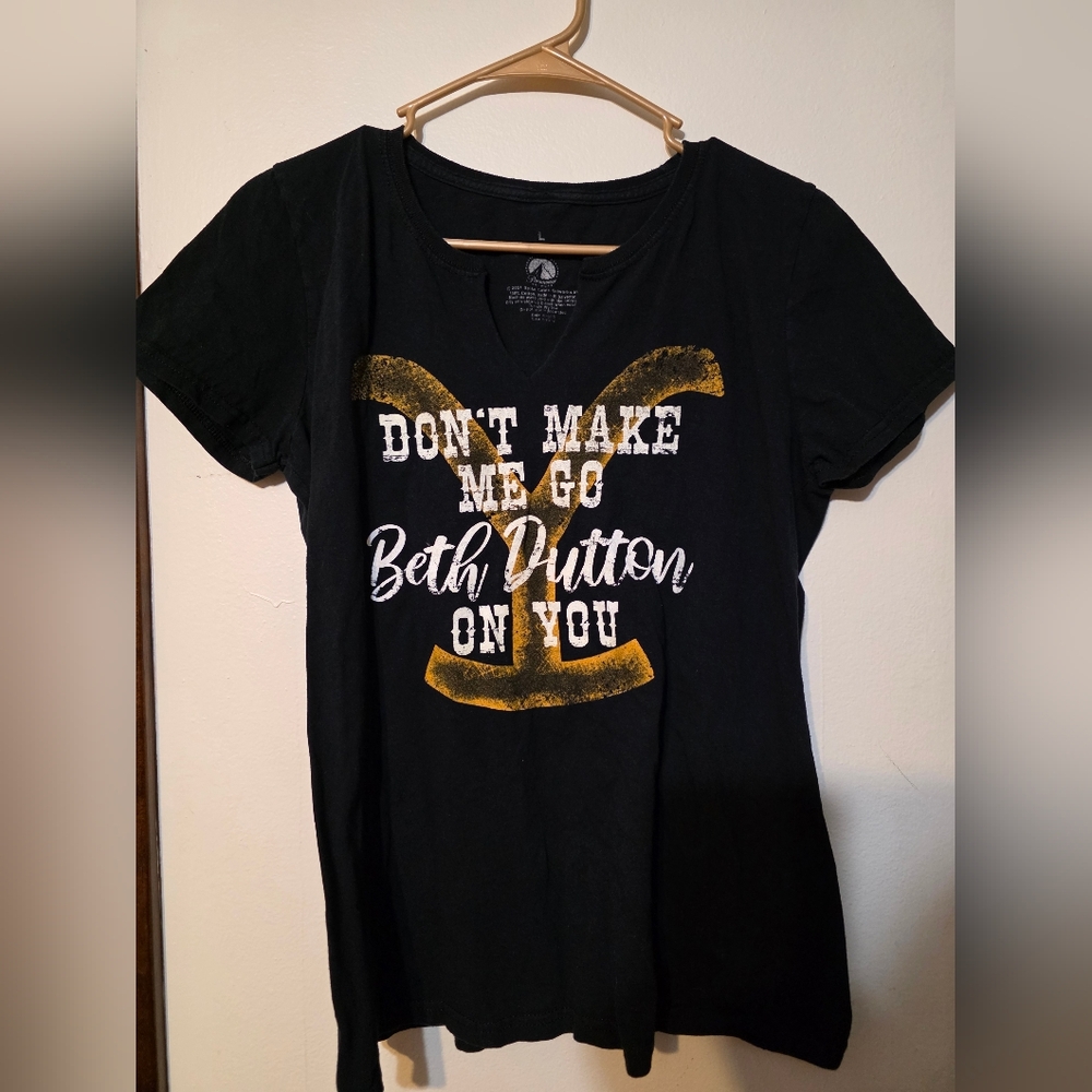 Black Short Sleeve V Neck Tee with Graphic Print